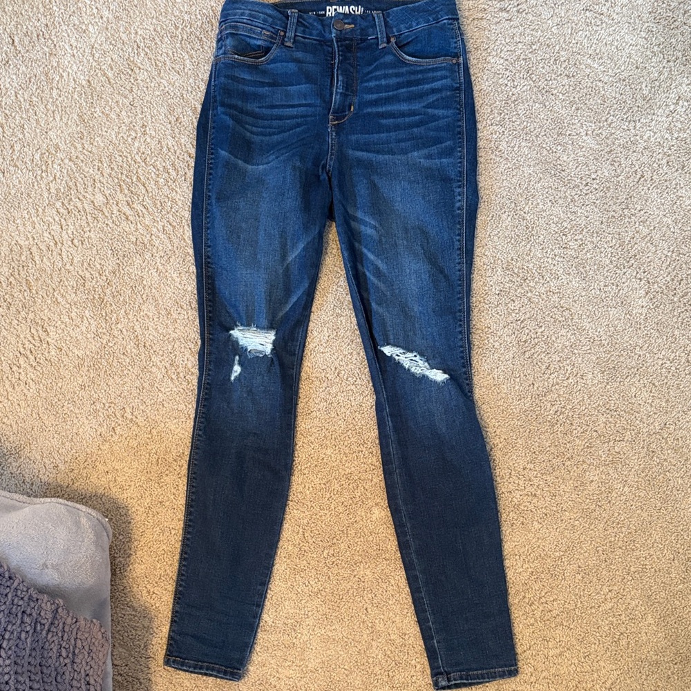 Rewash Dark Blue Skinny Jeans with Distressed Details